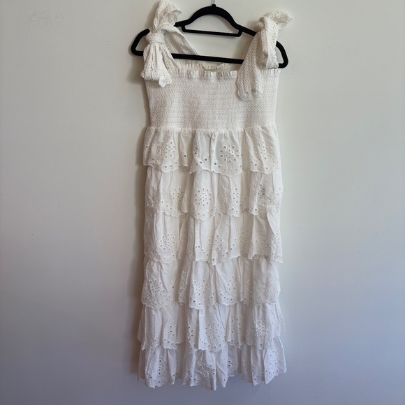 Farm Rio Tiered Broderie Anglaise Cotton Midi Dress White Eyelet XL feminine new - Picture 13 of 15